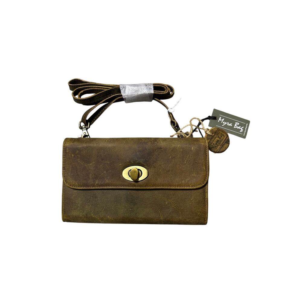 Myra Bag Distressed Brown Leather Wallet Crossbody NEW